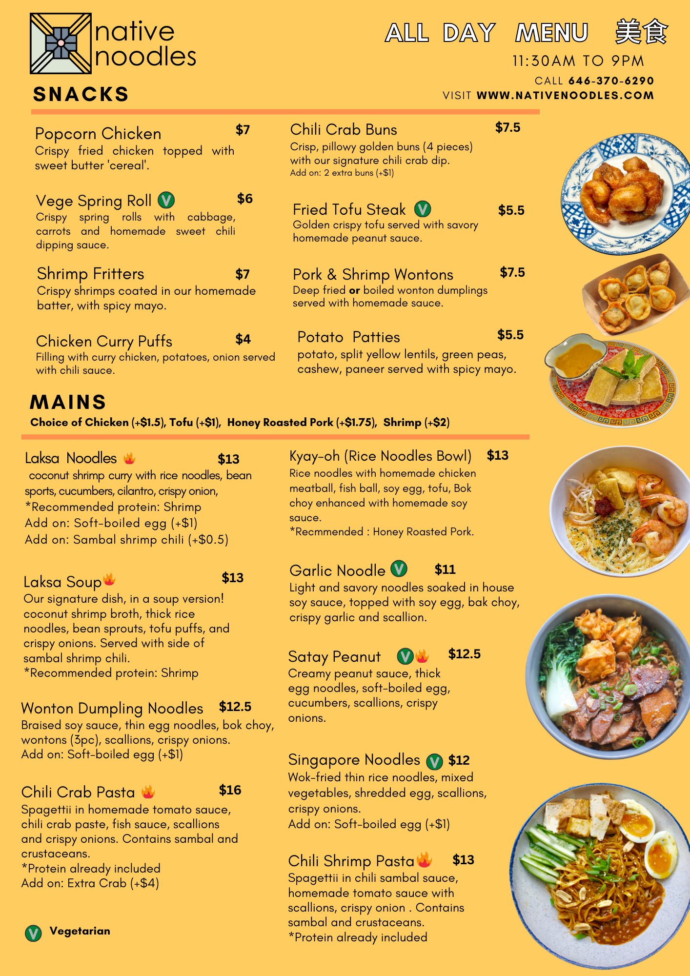 Menu NATIVE NOODLES